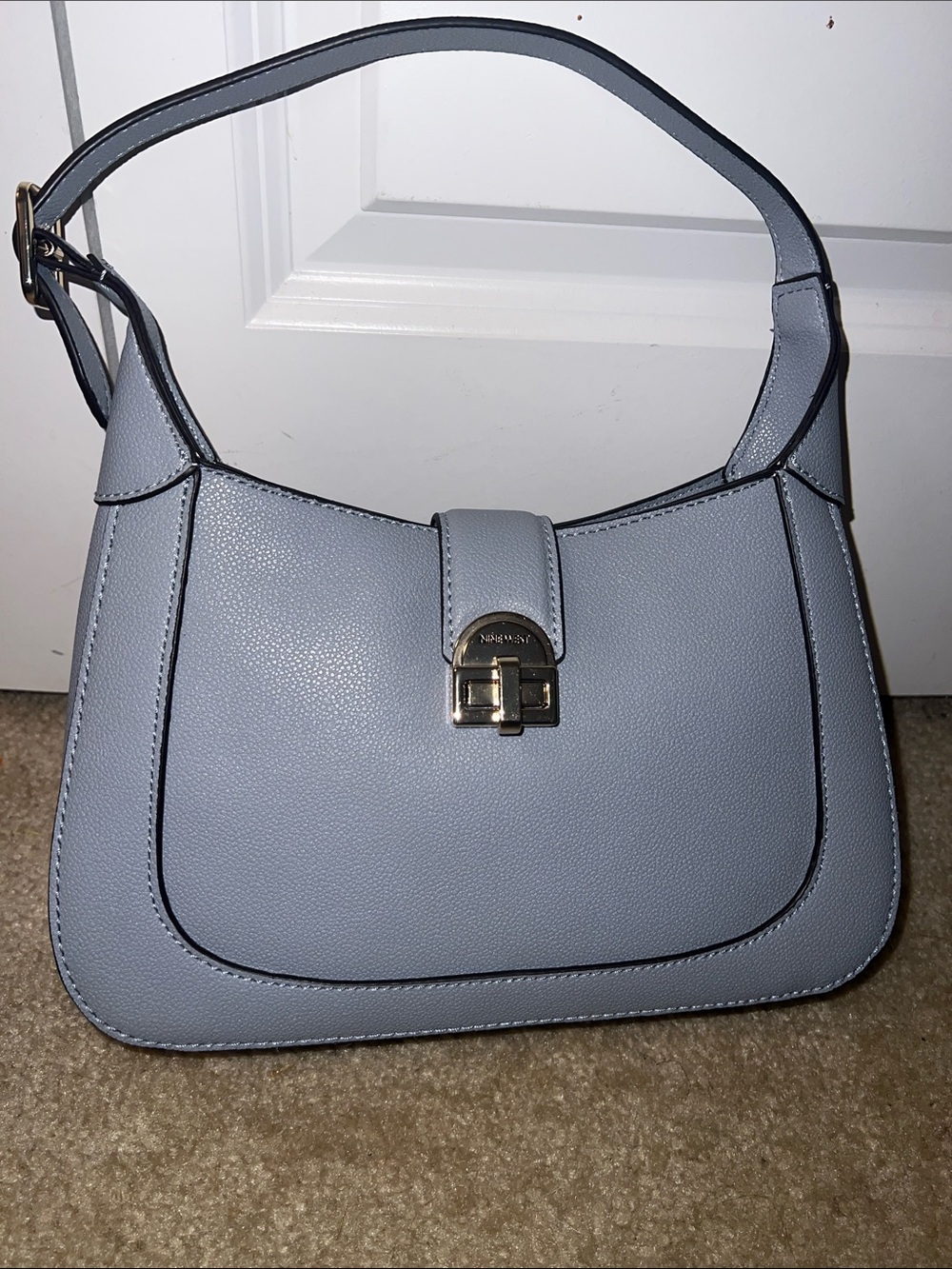 Nine West Powder Blue Pebbled Shoulder Bag with Turn-Lock
